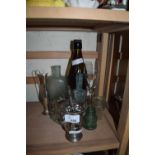 MIXED LOT: VINTAGE GLASS BOTTLES, TABLE LIGHTER AND OTHER ASSORTED WARES