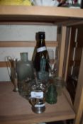 MIXED LOT: VINTAGE GLASS BOTTLES, TABLE LIGHTER AND OTHER ASSORTED WARES