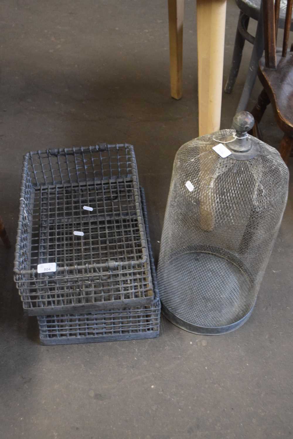 TWO GALVANISED METAL CRATES AND A FURTHER GALVANISED METAL CAGE OR COVER