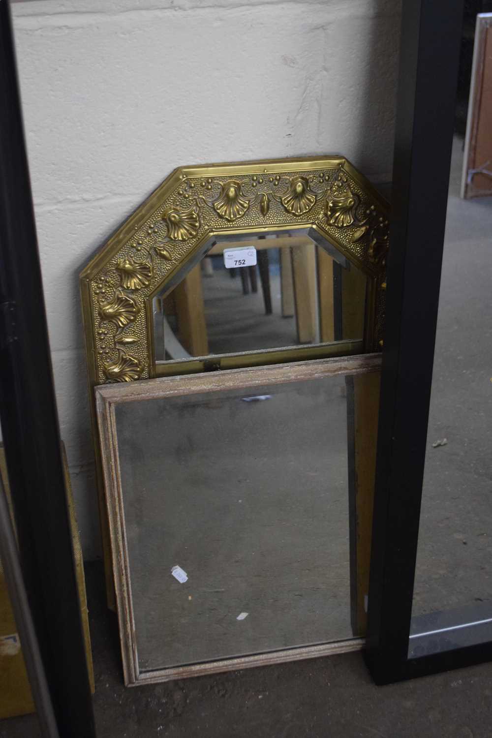 MIXED LOT: OCTAGONAL BRASS FRAMED WALL MIRROR AND ONE OTHER