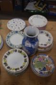 MIXED LOT: VARIOUS ASSORTED DECORATED SAUCERS, VASE ETC