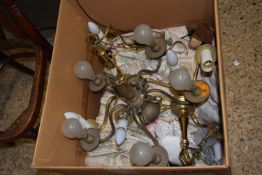 BOX OF VARIOUS BRASS CEILING LIGHT FITTINGS