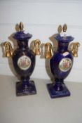 PAIR OF ENGLISH PORCELAIN VASES WITH PANELS OF CLASSICAL SCENES