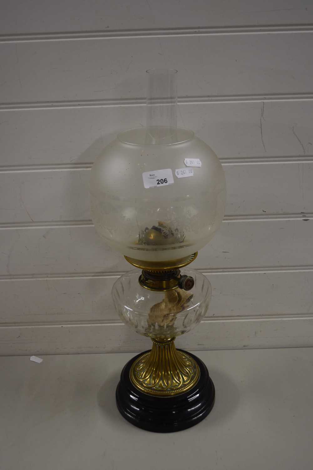 VICTORIAN OIL LAMP WITH BRASS BASE