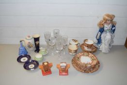 QUANTITY OF TEA WARES, SMALL LIQUEUR GLASSES, OTHER CHINA AND A SMALL CHINA DOLL