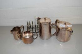 MIXED LOT: SILVER PLATED TEA WARES AND TOAST RACK