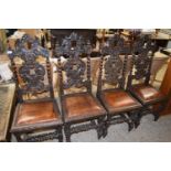 SET OF FOUR VICTORIAN GOTHIC OAK DINING CHAIRS