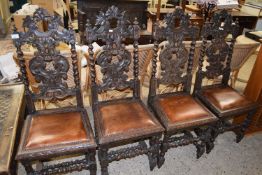 SET OF FOUR VICTORIAN GOTHIC OAK DINING CHAIRS