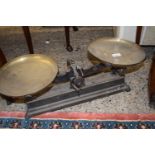 PAIR OF VINTAGE IRON AND BRASS SHOP SCALES