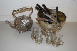 QUANTITY OF PLATED WARES, PLATED TEAPOT ETC