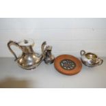 SILVER PLATED TEA SET, FURTHER TEAPOT STAND ETC