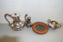 SILVER PLATED TEA SET, FURTHER TEAPOT STAND ETC