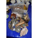 LARGE MIXED LOT VARIOUS SILVER PLATED WARES, MODEL PIG, MINIATURE CROQUET MALLETS, CASED ARTISTS