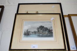 E H BARLOW COLOURED ETCHING VENETIAN SCENE TOGETHER WITH A FURTHER COLOURED ENGRAVING (2)