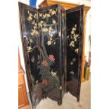 MODERN CHINESE LAQUERED THREE FOLD SCREEN DECORATED WITH BIRDS AND FLOWERS, APPROX 160CM WIDE