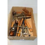 BOX CONTAINING QUANTITY OF PLANES AND OTHER WOOD WORKING TOOLS