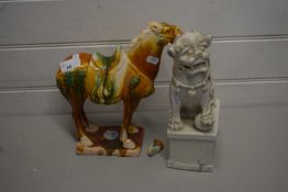 POTTERY MODEL OF A DOG OF FO TOGETHER WITH A MODEL OF A HORSE WITH TANG STYLE GLAZE