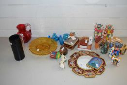 MIXED LOT: VARIOUS ASSORTED ORNAMENTS, PRESSED GLASS VICTORY JUBILEE PLATE, VARIOUS GLASS WARES ETC