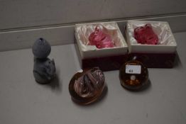 GROUP OF PAPERWEIGHTS AND TWO BOXED GLASS ASHTRAYS