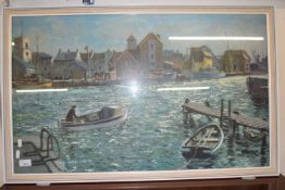 AFTER DAVID COBB, COLOURED PRINT, HARBOUR SCENE, FRAMED AND GLAZED