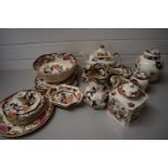 MASONS MANDALAY PATTERN CHINA COMPRISING VARIOUS BOWLS, PLATES, TEAPOT, JAR AND COVER, MILK JUG