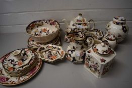 MASONS MANDALAY PATTERN CHINA COMPRISING VARIOUS BOWLS, PLATES, TEAPOT, JAR AND COVER, MILK JUG