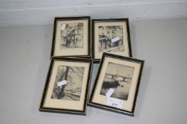 COLLECTION OF FOUR SMALL ETCHINGS VIEWS OF LONDON SET IN BLACK AND GILT FRAMES