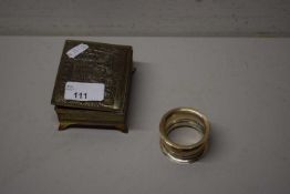 SMALL METAL BOX CONTAINING NAPKIN RING AND OTHER ITEMS