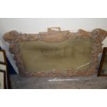 WALL MIRROR IN HEAVILY CARVED WOODEN FRAME DECORATED WITH NOAHS ARK AND ANIMALS, 115CM WIDE