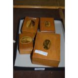 BOX CONTAINING A QUANTITY OF FOUR SMALL WOODEN BOXES ALL WITH OVAL PANELS OF ROBERTSON TERRACE