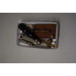 SMALL BOX CONTAINING METAL WARES, METAL WHISTLE ETC