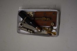SMALL BOX CONTAINING METAL WARES, METAL WHISTLE ETC