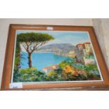 CONTINENTAL CONTEMPORARY STUDY OF A ITALIAN BAY SCENE, OIL ON BOARD, INDISTINCTLY SIGNED