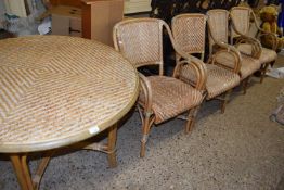 BAMBOO FRAMED CIRCULAR DINING TABLE AND FOUR ACCOMPANYING CHAIRS (5)