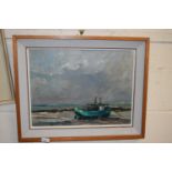 W H FORD, GREEN BOAT, BLAKENEY, OIL ON BOARD, FRAMED