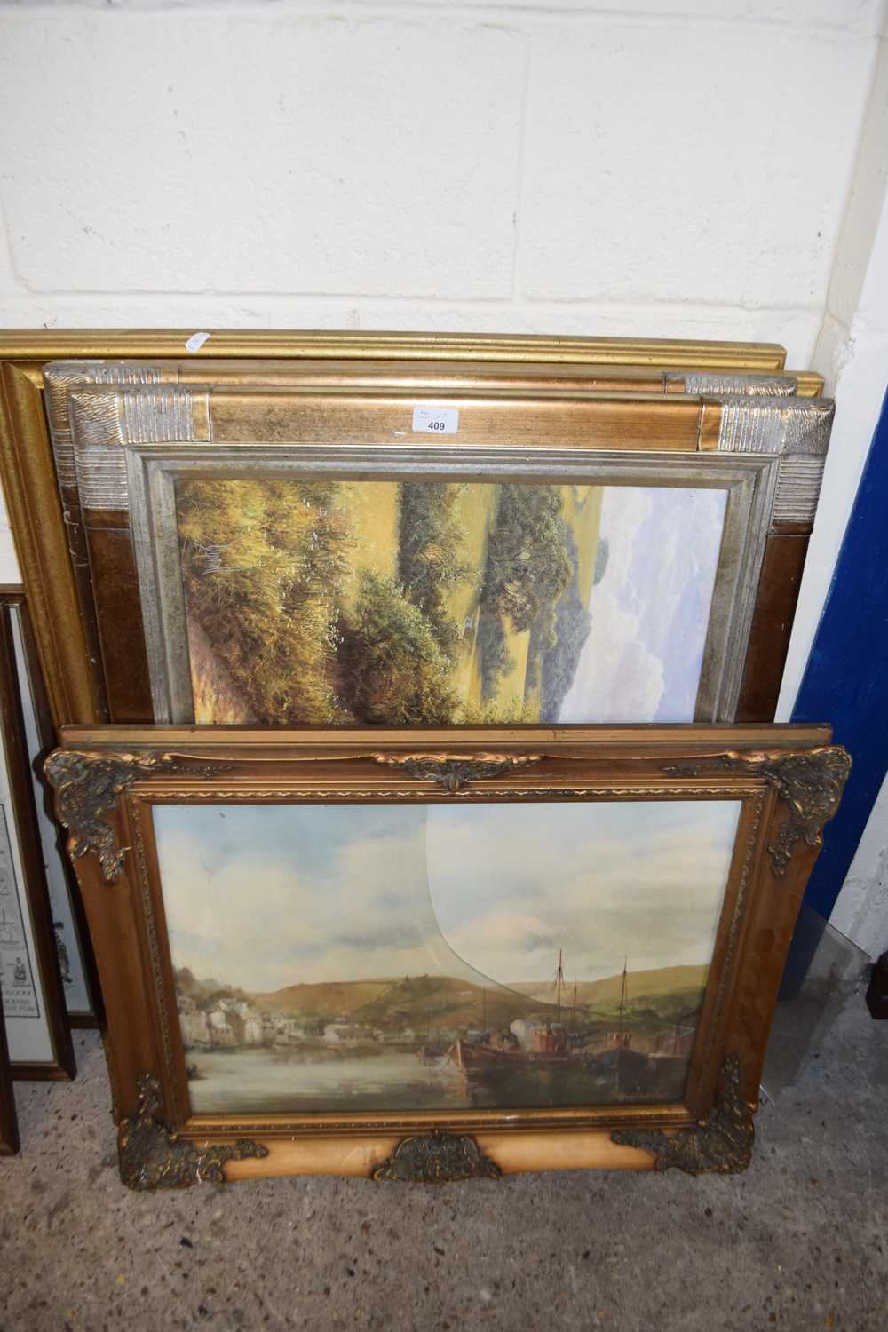 GROUP OF FIVE GILT FRAMED PRINTS AND OLEOGRAPHS