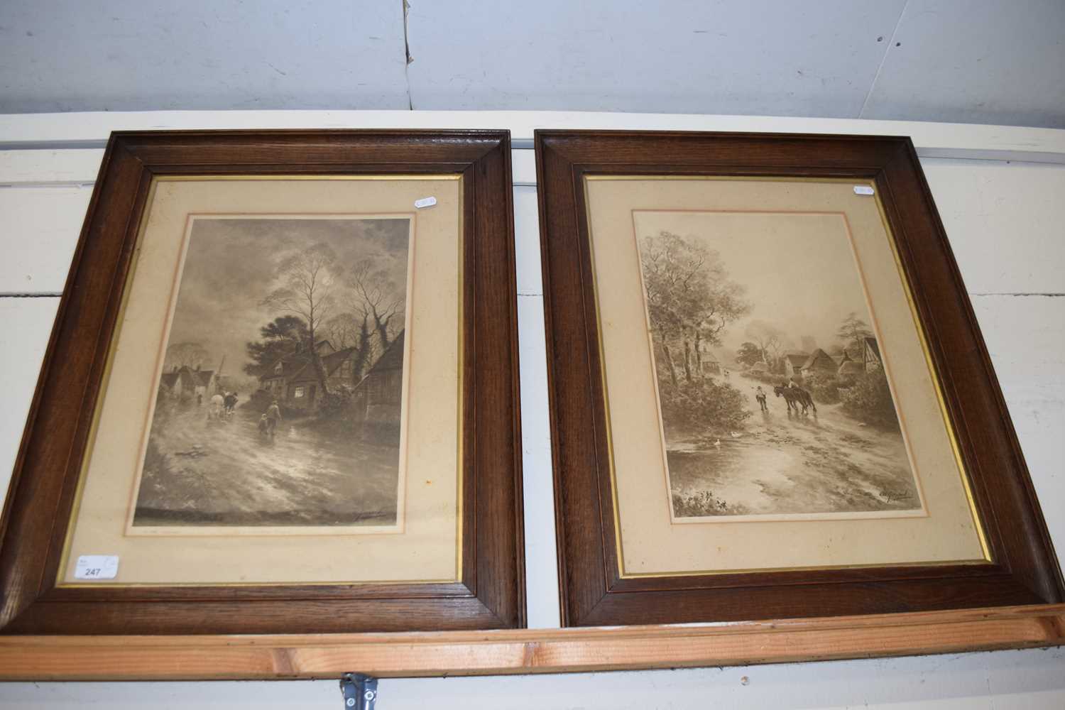 AFTER GAZZARD, PAIR OF SEPIA PRINTS, OAK FRAMED AND GLAZED