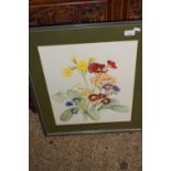 CONTEMPORARY STUDY OF FLOWERS INDISTINCTLY SIGNED, FRAMED AND GLAZED