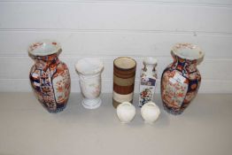 PAIR OF IMARI VASES TOGETHER WITH COALPORT MINIATURE VASES AND OTHERS