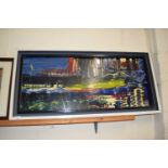 M A BUSSEY, ABSTRACT STUDY, HARBOUR SCENE, OIL ON BOARD, FRAMED