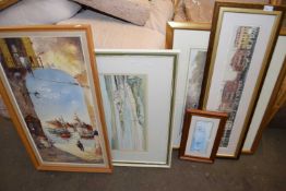 Mixed Lot: Continental study of a harbour scene plus various framed prints