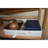 Box of various assorted silver plated wares to include cutlery, table basket and other assorted