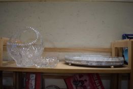 Mixed Lot: Silver plate and glass hors d oeuvres dish, cut glass bowl with looped handle and a