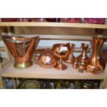 Collection of various copper wares to include jugs, vases, kettle etc