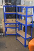 Pair of blue metal framed garage shelves