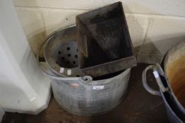 Galvanised mop bucket and a large metal funnel (2)