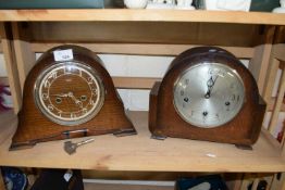 Two early 20th Century Smith's of Enfield oak cased mantel clocks