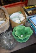 Mixed Lot: Crown Staffordshire tea ware, leaf formed dishes, various glass wares etc