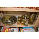 Mixed Lot: Various brass wares to include wall plaques, vases etc