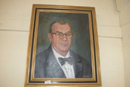 Mary Hirst, portrait of a gentleman in a bow tie, oil on canvas, framed